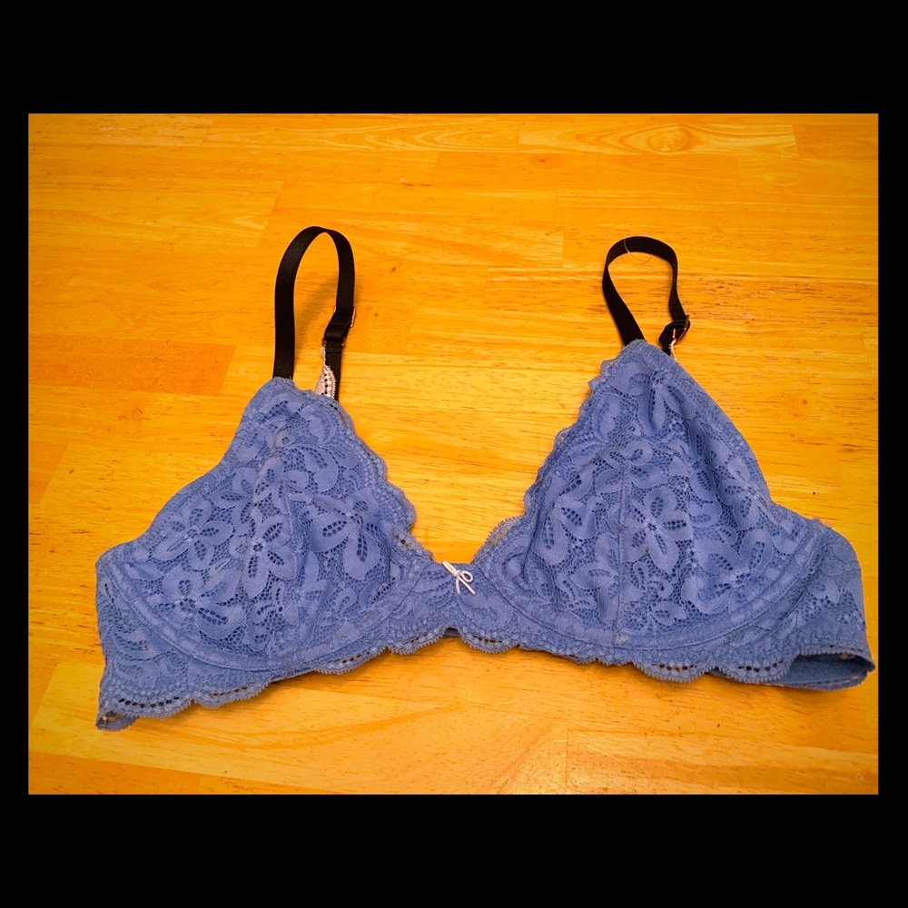 Blue bra. happy. 34D